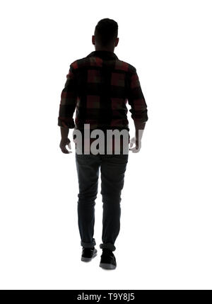 Silhouette di uomo su sfondo bianco, vista posteriore Foto Stock