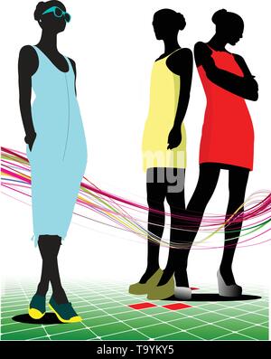 Tre donne sagome con occhiali da sole. Illustrazione Vettoriale Illustrazione Vettoriale