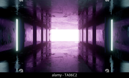 Riflessione concreta stanza sci fi con blu e luce rosa, rendering 3d. Foto Stock