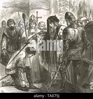 Edward III knighting suo figlio Edoardo il Principe Nero, a La Hogne nel 1346 Foto Stock