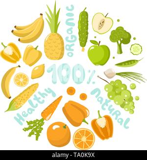 Cibo sano impostato su sfondo bianco Illustrazione Vettoriale