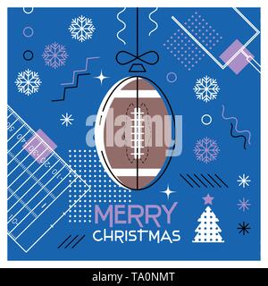 Auguri di Buon Natale. Biglietto di auguri con palla di Natale come una sfera di calcio. Abstract design piatto. Illustrazione Vettoriale. Illustrazione Vettoriale