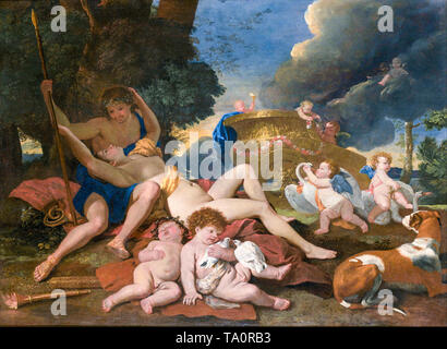 Nicolas Poussin, Venere e Adone, pittura ad olio su tela, circa 1628 Foto Stock