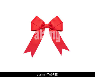 Rosso lucido nastro di raso su sfondo bianco Foto Stock