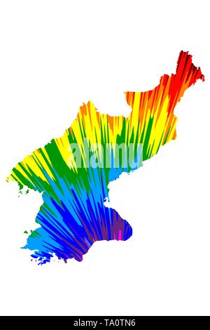 Corea del Nord - mappa è progettato rainbow abstract pattern colorati, Repubblica Popolare Democratica di Corea (RPDC, DPR) mappa fatta di esplosione di colori, Illustrazione Vettoriale