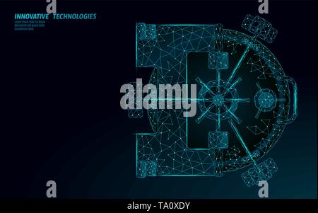 Bassa poli blu archivio bancario porta. Acciaio di denaro per la sicurezza dello storage. 3D la ricchezza di cassa finanziare la concezione di business. Chiuso salva casella blocco proteggono il sistema in linea Illustrazione Vettoriale