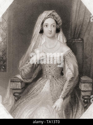 La regina Caterina. Principal personaggio femminile di Shakespeare Henry VIII. Dalla Galleria di Shakespeare, pubblicato c.1840. Foto Stock