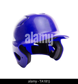 Una pastella di blu il casco isolati su sfondo bianco. Questo casco può essere usata per vari sport di squadra come il baseball e softball e T-Ball. Foto Stock