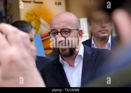 Bruxelles, Belgio. 21 maggio 2019. Il primo ministro belga Charles Michel assiste in un incontro con la stampa di lingua francese liberali MR e liberali fiamminghi Open Vld sulle loro priorità comuni. Credito: ALEXANDROS MICHAILIDIS/Alamy Live News Foto Stock