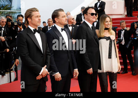 Brad Pitt, Leonardo DiCaprio, Quentin Tarantino e Margot Robbie frequentando il 'una volta in Hollywood' premiere durante la 72a Cannes Film Festival presso il Palais des Festivals il 21 maggio 2019 a Cannes, Francia Foto Stock