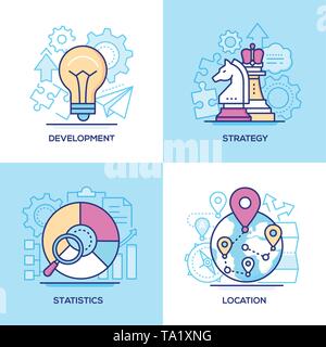 Business - insieme di linee uno stile di design di illustrazioni a colori Illustrazione Vettoriale