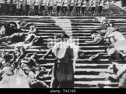 Scena del film 'Battleship Potemkin' shot di Sergei Eisenstein in 1925. Eisenstein racconta la storia dei marinai' ammutinamento sulla Corazzata durante la rivoluzione russa del 1905. Foto Stock