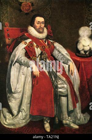 Ritratto di Giacomo VI e I (re di Scozia come Giacomo VI e Re di Inghilterra e Irlanda come James I) dal pittore Daniel Mytens Foto Stock