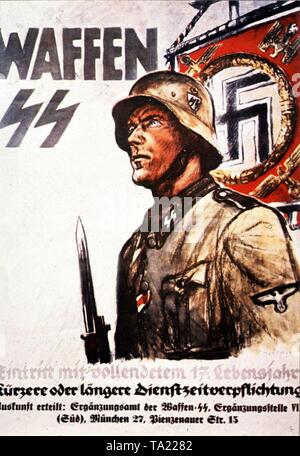 La propaganda tedesca poster dalla Seconda Guerra Mondiale. Con questo poster promuove l'alto comando della SS la voce della guerra volontari nelle Waffen SS durante la guerra. Foto Stock