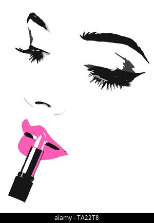 Illustrazione di mettere su make up. Mettere in cosmetici Foto Stock