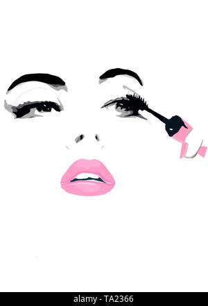 Illustrazione di mettere su make up. Mettere in cosmetici Foto Stock