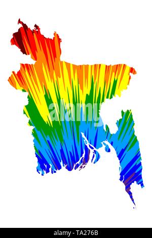 Bangladesh - Mappa è progettato rainbow abstract pattern colorati, la Repubblica popolare del Bangladesh mappa fatta di esplosione di colori, Illustrazione Vettoriale