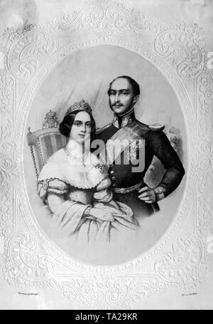 Ritratto di Re Massimiliano II di Baviera con la moglie Marie della Prussia, circa 1850 Foto Stock