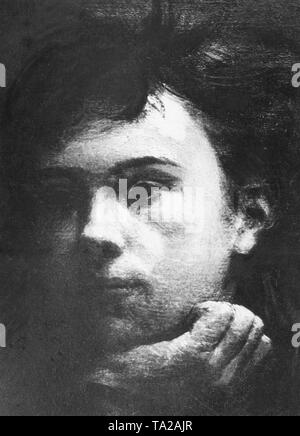 Self-portrait del poeta francese Arthur Rimbaud. Foto Stock