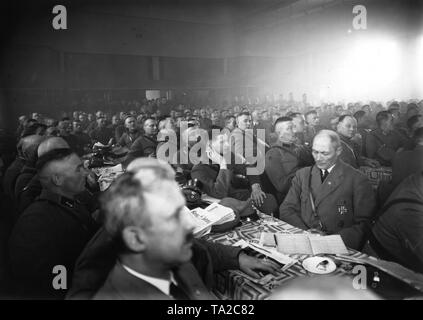 Wilhelm, Tedesco Principe Ereditario (destra) in occasione di una riunione del Stahlhelm a Francoforte (Oder). Foto Stock