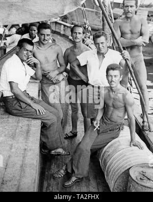 Arrivo dei sei combattenti spagnoli nel porto di Spagna in Trinidad e Tobago il 26 agosto 1939. Foto Stock