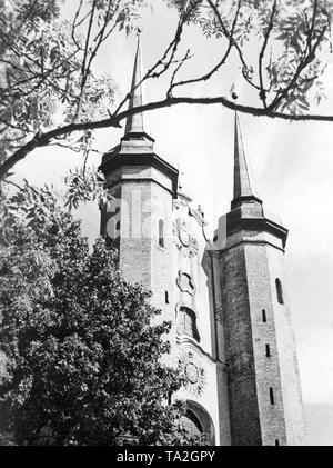 La foto mostra la Cattedrale di Oliwa in Gdansk. È dedicata alla Santissima Trinità, la Beata Vergine Maria e di San Bernardo. La basilica a tre navate è stata costruita alla fine del XII secolo dai monaci cistercensi e faceva parte di un monastero. Nel 1925, con la creazione di una diocesi da Papa Paolo VI, la chiesa è stata innalzata alla dignità di cattedrale. Foto Stock