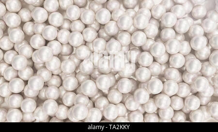 Pila di perle. Sfondo della pluralità di belle perle. Gioielli Donna gioielli perline in madreperla. Sfondo per il vostro banner, poster, logo. Beautif Foto Stock