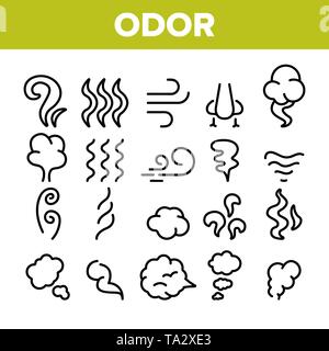 Odore di fumo, odore vettore lineare set di icone Illustrazione Vettoriale