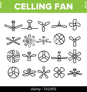 Ventilatori a soffitto, eliche vettore lineare set di icone Illustrazione Vettoriale