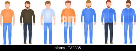 A lunghezza piena di uomini di set di icone, avatar maschio in stile appartamento, elegante ragazzi illustrazione vettoriale Illustrazione Vettoriale