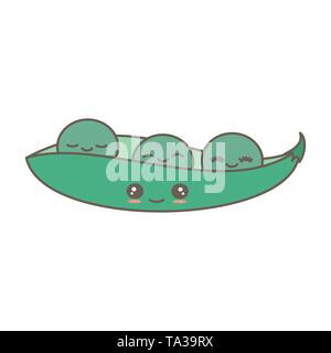 Cartoon carino vettore piselli verdi isolati su sfondo bianco Illustrazione Vettoriale