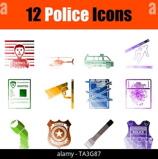 Icona di polizia Set. Schermo piatto a colori e design della scaletta. Illustrazione Vettoriale. Illustrazione Vettoriale