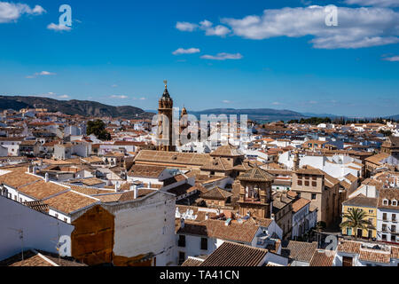 San Sebastian chiesa torre a Antequera, provincia di Malaga, Andalusia, Spagna Foto Stock