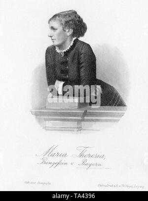 Questa fotografia, dopo una incisione da agosto e Th. Wege in Leipzig, mostra Maria Theresa, moglie del principe di Ludwig III di Baviera, l'Arciduchessa d Austria-Este e principessa di Modena e la Baviera. Foto non datata, presumibilmente nel 1880. Foto Stock