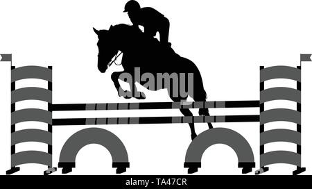 Show Jumping. cavallo con fantino saltando un ostacolo silhouette - vettore Illustrazione Vettoriale