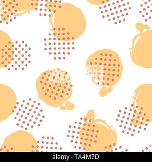 Vector seamless pattern disegnati a mano polka dot spazzola di vernice. Abstract sfondo infinito. La texture della vernice in colori pastello di giallo e marrone. Illustrazione Vettoriale
