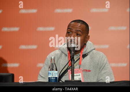 Toronto , Canada - 21 maggio 2019; David Rogier, co-fondatore e CEO, masterclass, sinistra e Timbaland, produttore e artista, Mosley Music Group, sul Q&A ST Foto Stock