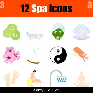 Spa Icon Set. Design piatto. Completamente modificabile illustrazione vettoriale. Testo espanso. Illustrazione Vettoriale