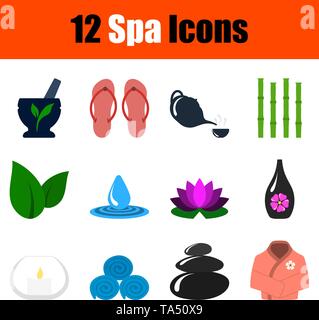 Spa Icon Set. Design piatto. Completamente modificabile illustrazione vettoriale. Testo espanso. Illustrazione Vettoriale