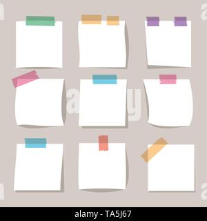 Vettore collezione di quadri di note su carta bianca memo stickers isolato su sfondo grigio per importante avviso di memoria Illustrazione Vettoriale