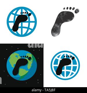 Concetto di vettore di global carbon footprint ambientale sostenibile crisi del globo terrestre da attività umane. blackbarefoot impronta di carbonio diox Illustrazione Vettoriale