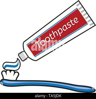 Vettore di spazzolino e dentifricio tubo isolato di disegno su sfondo bianco. cure dentarie igiene illustrazione. Spazzolino da denti e dentifricio tubo ico piana Illustrazione Vettoriale