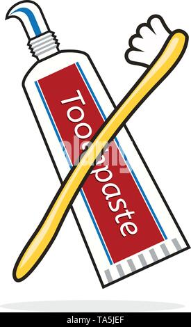 Vettore di spazzolino e dentifricio tubo isolato di disegno su sfondo bianco. cura dentale illustrazione di igiene. Spazzolino da denti e dentifricio tubo ico piana Illustrazione Vettoriale