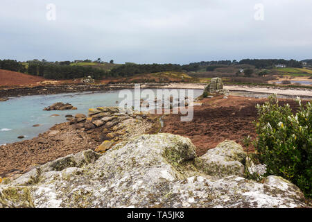 Porth Hellick da Carn Nore, St. Mary's, Isola di Scilly, REGNO UNITO Foto Stock