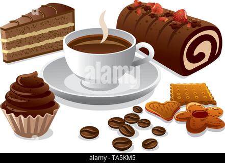 Caffè e torte Illustrazione Vettoriale