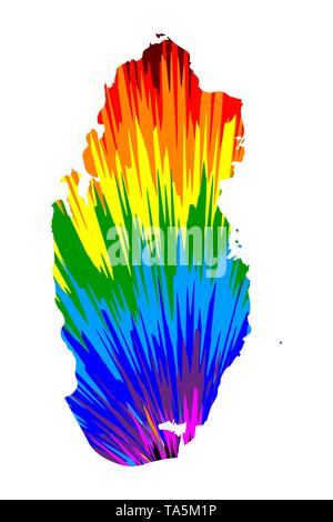 Qatar - mappa è progettato rainbow abstract pattern colorati, lo Stato del Qatar mappa fatta di esplosione di colori, Illustrazione Vettoriale