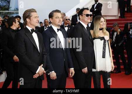 Brad Pitt, Leonardo DiCaprio, Quentin Tarantino e Margot Robbie frequentando il 'una volta in Hollywood' premiere durante la 72a Cannes Film Festival presso il Palais des Festivals il 21 maggio 2019 a Cannes, Francia | Utilizzo di tutto il mondo Foto Stock