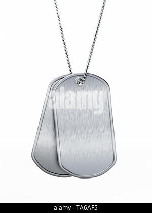 Soldato vuoto dogtags isolati su sfondo bianco. 3D'illustrazione. Foto Stock