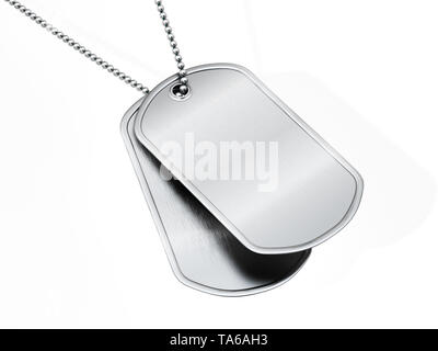 Soldato vuoto dogtags isolati su sfondo bianco. 3D'illustrazione. Foto Stock