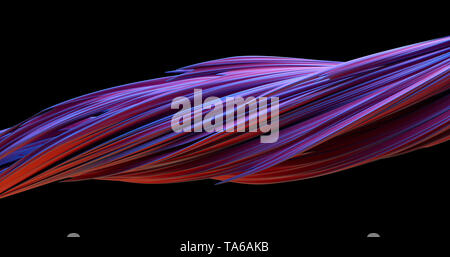 Abstract linee piegate. Il design moderno forma su sfondo scuro. La tecnologia digitale concetto. Colore liquido tratto di pennello. 3D rendering immagine Foto Stock